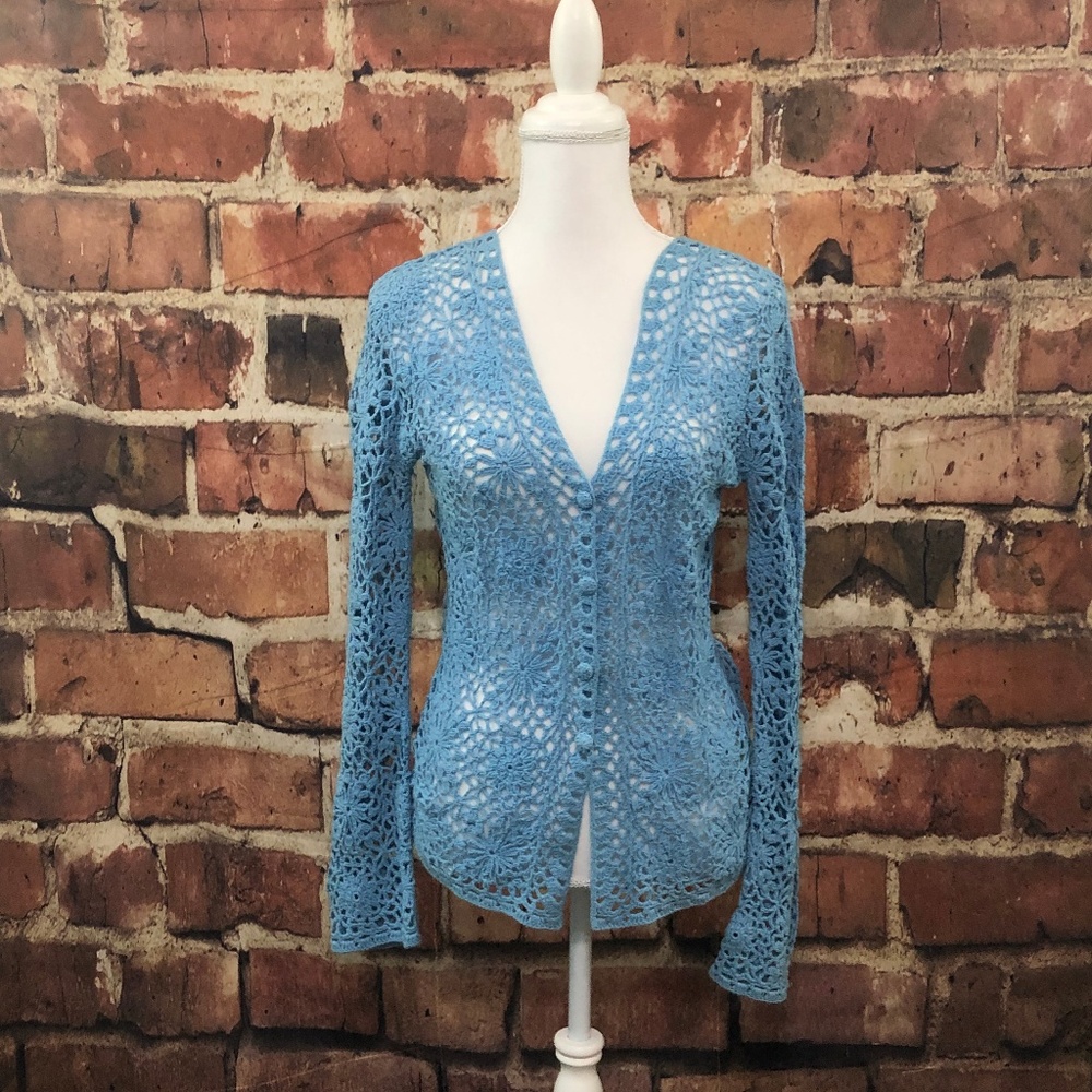 Sigrid Olsen Blue Crocheted Cardigan